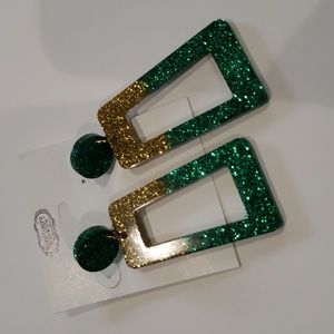 Glitter Rectangle St. Patrick's Day Earrings